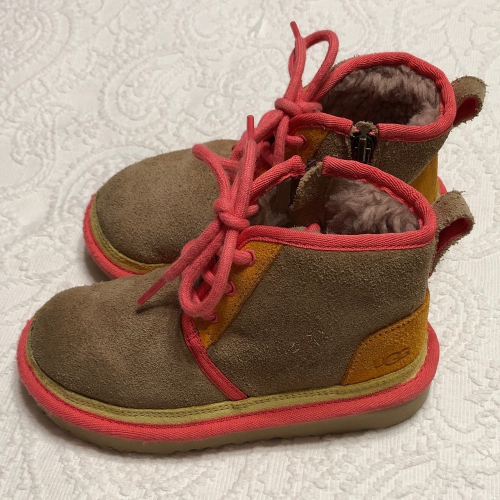 Kids Girls UGG Boots Size 11 Tan with Pink and Yellow Accents - Picture 6 of 11